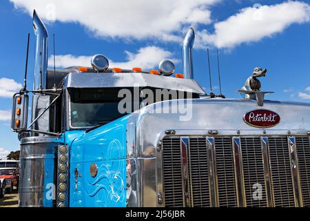 Trucks Australia /  Peterbilt 379 Series 425 HP Semi Truck  in the 1850`s gold mining town of Clunes in Victoria Australia. Stock Photo